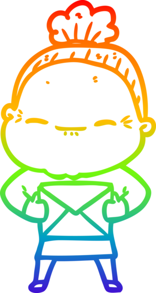 Gökkuşağı gradyan çizimi bir insan tarafından çizilmiş barışçıl yaşlı bir kadının çizimi