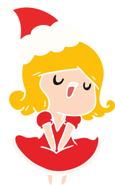 Bir insan tarafından çizilmiş Kawai kızının el çizimi Noel karikatürü.