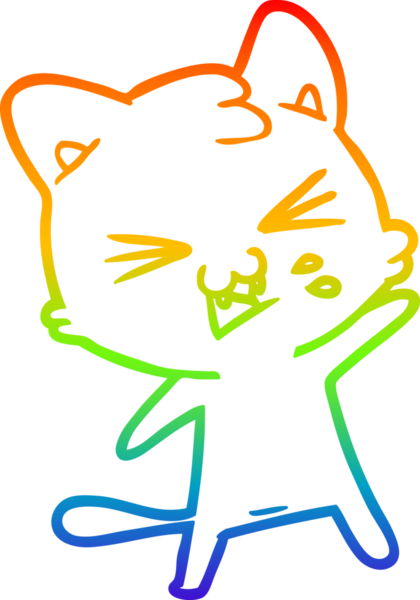 Gökkuşağı gradyan çizgi çizimi Bir insan tarafından çizilmiş bir çizgi kedi tıslama