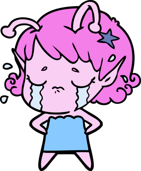 Bir insan tarafından çizilmiş ağlayan uzaylı kız çizgi filmi.