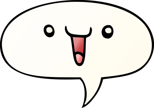 Bir insan tarafından çizilmiş hoş, mutlu, konuşma baloncuklu çizgi film suratı.