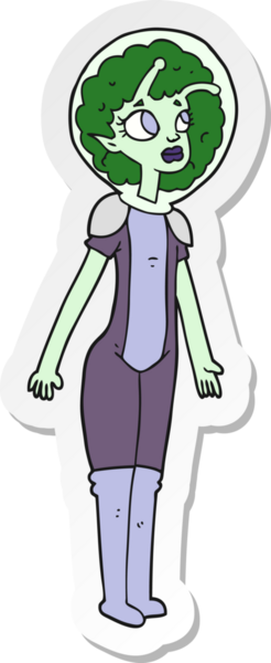 Bir insan tarafından çizilmiş uzaylı bir uzay kızının çıkartması.