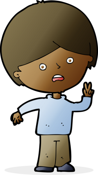 çizgi film mutsuz çocuk bir insan tarafından çizilmiş barış işareti veriyor