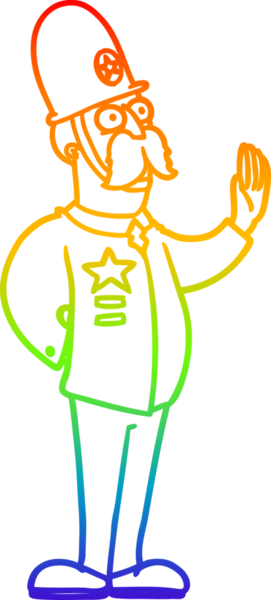 Gökkuşağı gradyan çizgisi bir çizgi polis memuru bir insan tarafından durdurma hareketi çiziyor