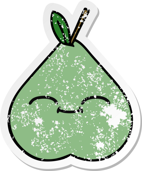 Bir insan tarafından çizilmiş yeşil armut karikatürünün sıkıntılı çıkartması.