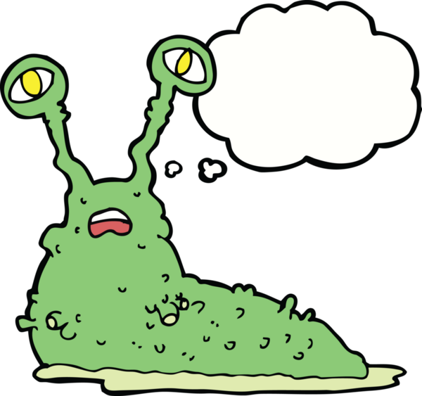 Düşünce baloncuğu insan tarafından çizilmiş iğrenç bir çizgi film sümüklüböceği.