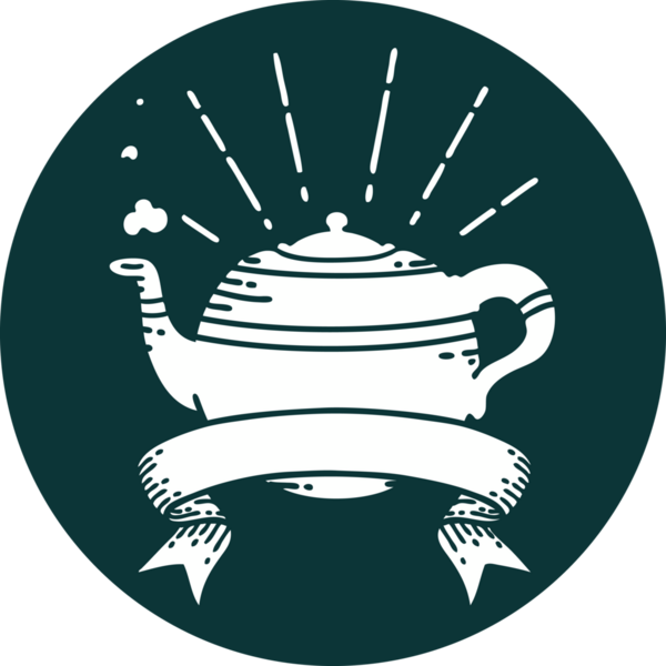 Bir insan tarafından çizilmiş dövme stili buharlı çaydanlığın simgesi.