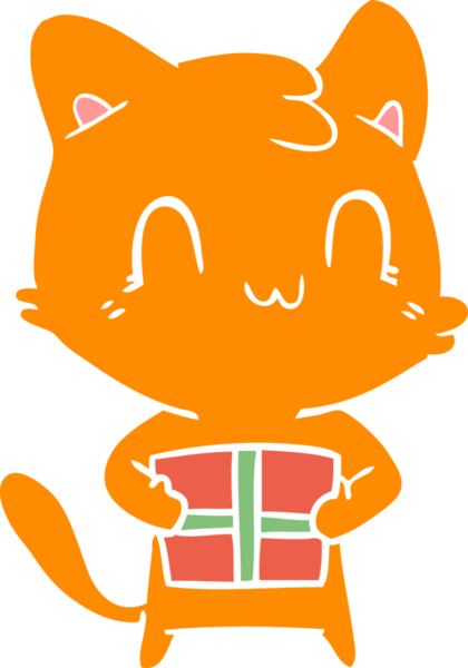 Bir insan tarafından çizilmiş düz renkli çizgi film mutlu kedi.