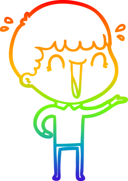 Gökkuşağı gradyan çizgisi bir insan tarafından çizilmiş gülen bir karikatür adamın çizimi