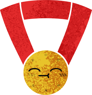 Bir insan tarafından çizilmiş altın madalyanın retro çizim tarzı karikatürü.