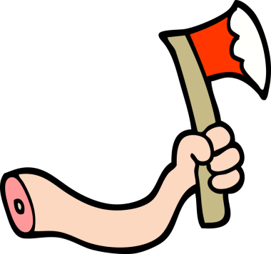 Bir insan tarafından çizilmiş baltayla çizilmiş karikatür tarzı bir kol.