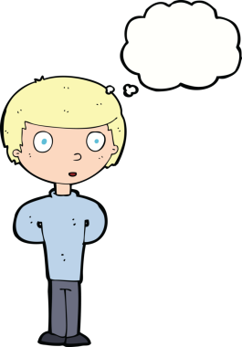 Bir insan tarafından çizilmiş düşünce baloncuğu olan meraklı çocuk.