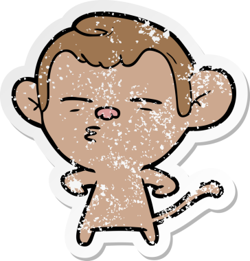 Bir insan tarafından çizilmiş şüpheli bir maymunun sıkıntılı çıkartması.