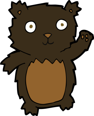 Bir insan tarafından çizilmiş siyah ayı yavrusunu sallayan çizgi film.