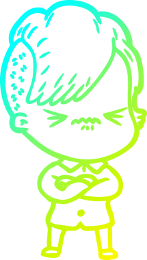 Bir çizgi film karakteri çizen soğuk gradyan, bir insan tarafından çizilmiş hippi bir kız.