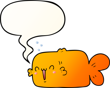 bir insan tarafından çizilmiş, konuşma baloncuklu çizgi film balığı.