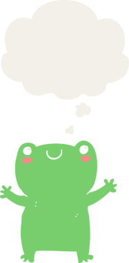 Düşünce baloncuğu insan tarafından çizilmiş sevimli çizgi film kurbağası.