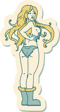 Geleneksel stil dövme çıkartması. Bir insan tarafından çizilmiş Viking kız resmi.