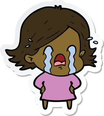 Bir insan tarafından çizilmiş, ağlayan bir karikatür kadının çıkartması.