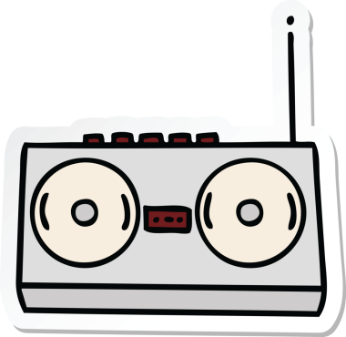 Bir insan tarafından çizilmiş sevimli bir çizgi film radyounun çıkartması.