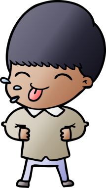 Çizgi filmci çocuk bir insan tarafından çizilmiş dili dışarı çıkarıyor.