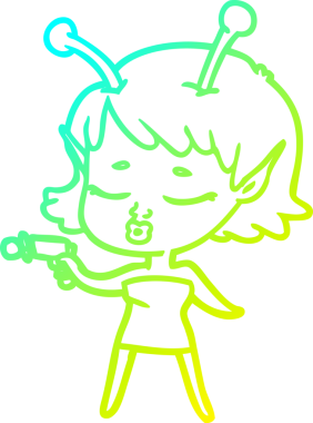 Bir insan tarafından çizilmiş, soğuk gradyan bir uzaylı kız çizgi filmi