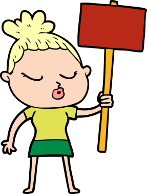 Bir insan tarafından çizilmiş sakin bir kadın çizgi filmi.