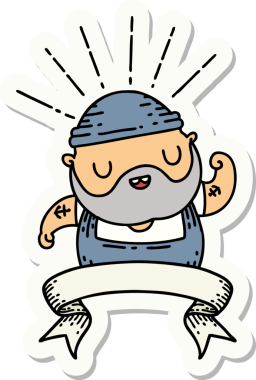 Dövme stili sakallı bir adamın çıkartması. Bir insan tarafından çizilmiş pazılarını esnetiyor.