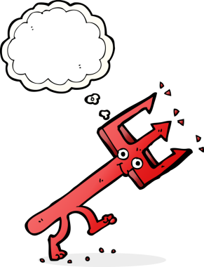 Bir insan tarafından çizilmiş düşünce baloncuklu şeytan çatalı.