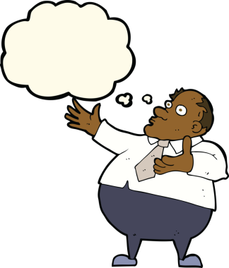 Bir insan tarafından çizilmiş düşünce baloncuğu ile çileden çıkarılmış orta yaşlı bir adam.