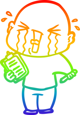 Gökkuşağı gradyan çizgi çizimi bir insan tarafından çizilmiş pano ile ağlayan bir adamın çizimi