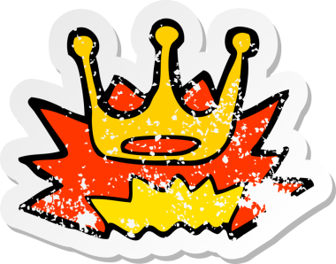 Bir insan tarafından çizilmiş karikatür taç sembolünün gerilimli retro yapıştırması