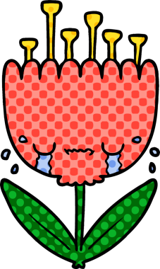 Bir insan tarafından çizilmiş ağlayan karikatür çiçeği.