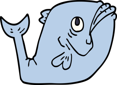 Bir insan tarafından çizilmiş komik karikatür balığı.