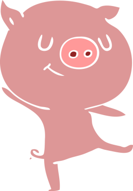 Bir insan tarafından çizilmiş mutlu düz renkli çizgi film domuzu