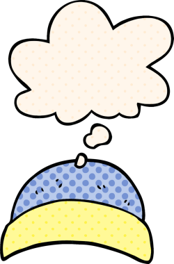 Düşünce baloncuklu çizgi film şapkası bir insan tarafından çizilmiş.