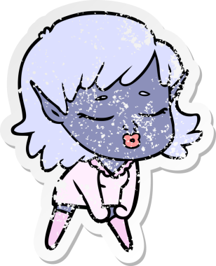 Bir insan tarafından çizilmiş güzel bir elf kızının sıkıntılı çıkartması.