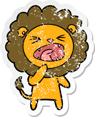 Bir insan tarafından çizilmiş kızgın bir aslanın sıkıntılı çıkartması