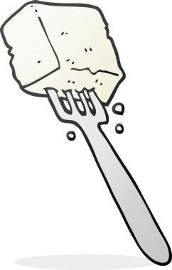 Bir insan tarafından çizilmiş çatalla çizilmiş tofu karikatürü.