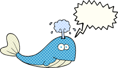 Serbest çizim çizgi roman konuşma balonu bir insan tarafından çizilmiş su püskürten balina.