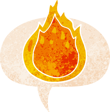 Bir insan tarafından çizilmiş, grunge 'de konuşma baloncuğu olan çizgi film ateşi.