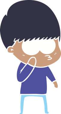 Bir insan tarafından çizilmiş tuhaf düz renkli çizgi film çocuğu.