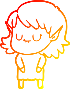 Bir insan tarafından çizilmiş mutlu bir elf kızı çizimi.