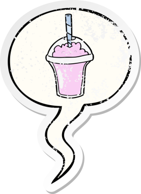 Konuşma balonlu çizgi film smoothie bir insan tarafından çizilmiş sıkıntılı eski bir çıkartma