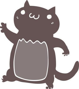 Bir insan tarafından çizilmiş düz renkli çizgi film kedisi