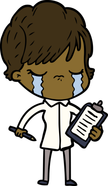 Bir insan tarafından çizilmiş ağlayan çizgi film kadını.