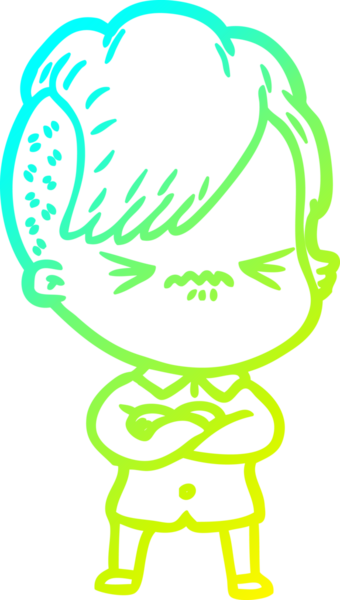 Bir çizgi film karakteri çizen soğuk gradyan, bir insan tarafından çizilmiş hippi bir kız.