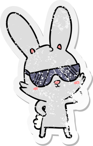 Bir insan tarafından çizilmiş güneş gözlüğü takan sevimli bir tavşanın sıkıntılı çıkartması.