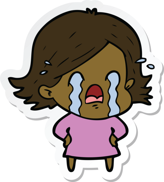 Bir insan tarafından çizilmiş, ağlayan bir karikatür kadının çıkartması.