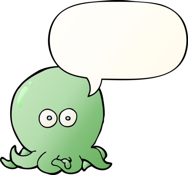 bir insan tarafından çizilmiş yumuşak eğimli konuşma baloncuklu ahtapot çizgi filmi.